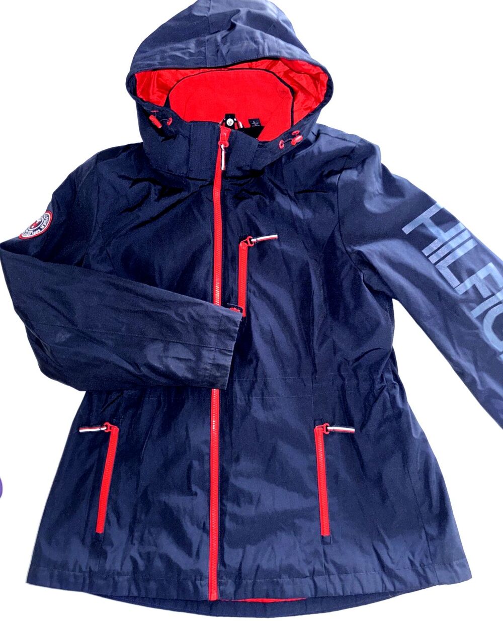 Women's Tommy Hilfiger 3-in-1 All Weather Jacket Navy Blue Big Script Large